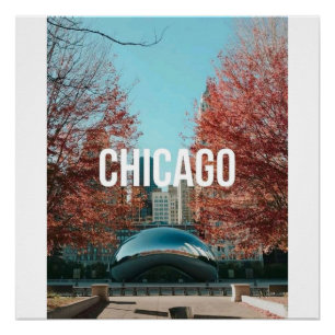 Reizen naar Chicago Cloud Gate Bean Herfst Skyline Perfect Poster