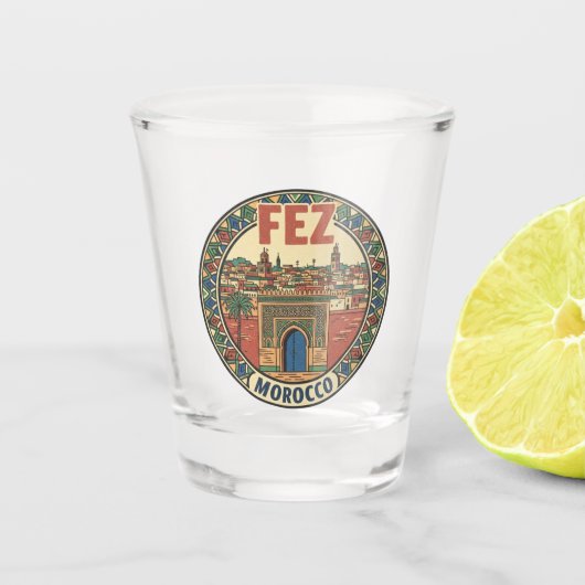 Reizen naar Fez Marokko Shot Glas (Voorkant)