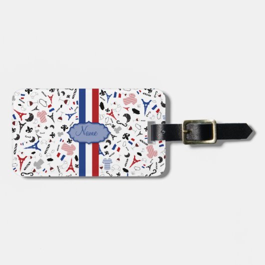 Reizen naar Frankrijk, franse pictogrammen met vla Bagagelabel (Voorkant horizontaal)