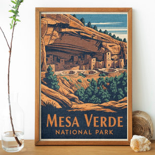 Reizen naar Mesa Verde National Park in vintage re Poster