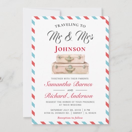Reizen naar Mr en Mrs Travel Bestemming Bruiloft Kaart (Voorkant)