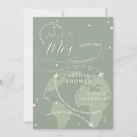 Reizen naar Mrs Sage Green Petals Bruidsdouche Kaart (Voorkant)