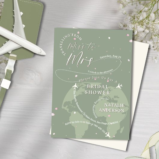 Reizen naar Mrs Sage Green Petals Bruidsdouche Kaart