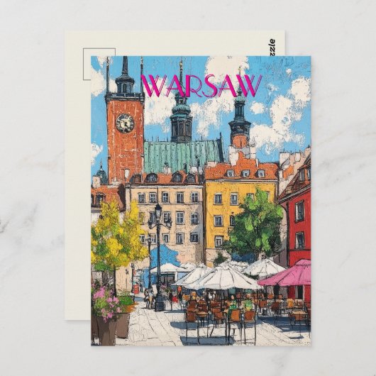 Reizen naar Warschau Polen Briefkaart (Voorkant / Achterkant)