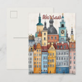 Reizen naar Warschau Polen Briefkaart (Voorkant / Achterkant)