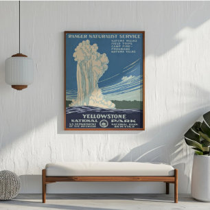 Reizen naar Yellowstone National Park in vintage r Poster