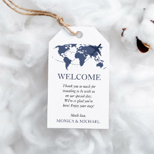 Reizen Navy Blue Bestemming Bruiloft WELKOM Cadeaulabel