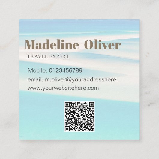 Reizen Ocean Beach Zee Wit Blauw QR Zakelijk Vierkante Visitekaartje (Achterkant)