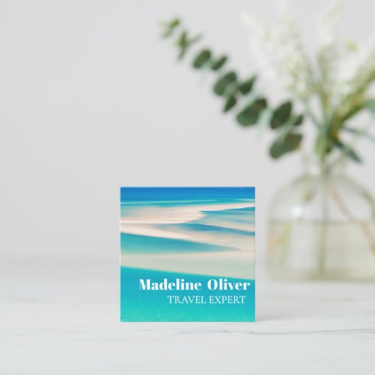 Reizen Ocean Beach Zee Wit Blauw QR Zakelijk Vierkante Visitekaartje (Staand voorkant)