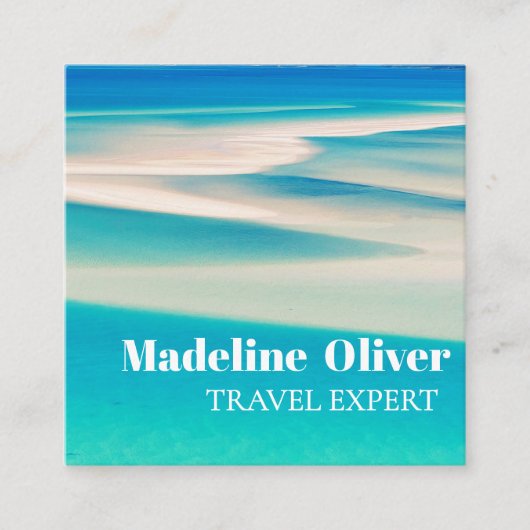 Reizen Ocean Beach Zee Wit Blauw QR Zakelijk Vierkante Visitekaartje (Voorkant)