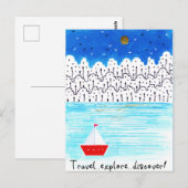 reizen ontdekken blauwe witte acrylboot briefkaart (Voorkant / Achterkant)