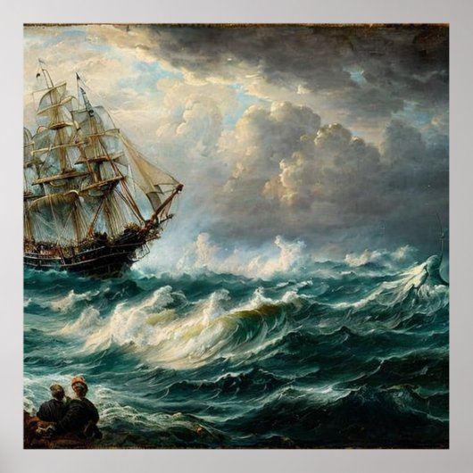 Reizen op een zeilschip en een storm klassiek poster (Voorkant)