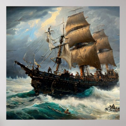 Reizen op een zeilschip en een storm klassiek poster (Voorkant)
