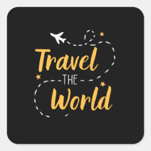 Reizen over de wereld (zwart) vierkante sticker