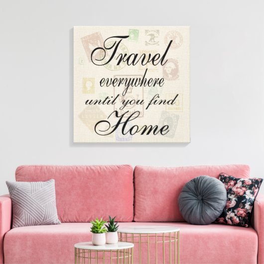 Reizen overal - postzegels canvas afdruk (Insitu (Woonkamer))