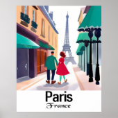 Reizen Parijs Frankrijk Cartoon Wall Poster (Voorkant)