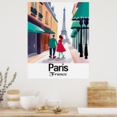 Reizen Parijs Frankrijk Cartoon Wall Poster (Keuken)