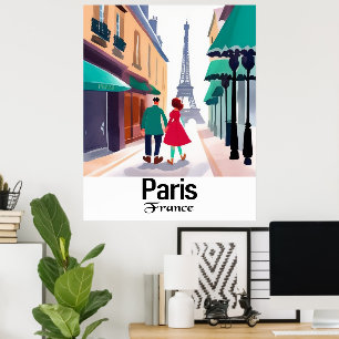 Reizen Parijs Frankrijk Cartoon Wall Poster
