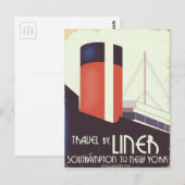 Reizen per Liner - vintage reisposter Briefkaart (Voorkant / Achterkant)