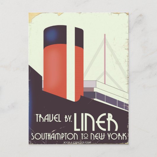 Reizen per Liner - vintage reisposter Briefkaart (Voorkant)