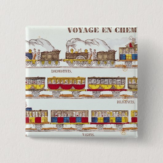 Reizen per spoor in 1845 vierkante button 5,1 cm (Voorkant)