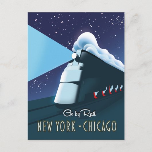 "Reizen per trein" New York - Chicago Briefkaart (Voorkant)