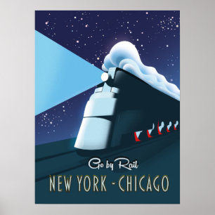 "Reizen per trein" New York - Chicago Poster