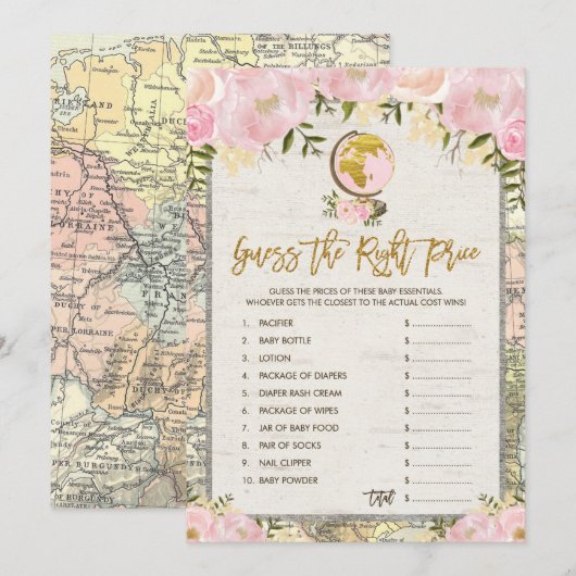 Reizen Raad eens de juiste prijs-Baby shower spelk Kaart (Voorkant / Achterkant)
