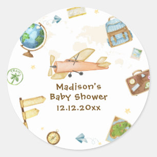 Reizen Rond De Wereld Vliegtuig Baby Shower Ronde Sticker