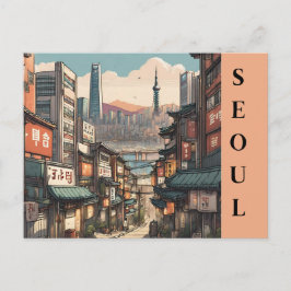 Reizen  Seoul Zuid-Korea Aziatische Cityscape Briefkaart