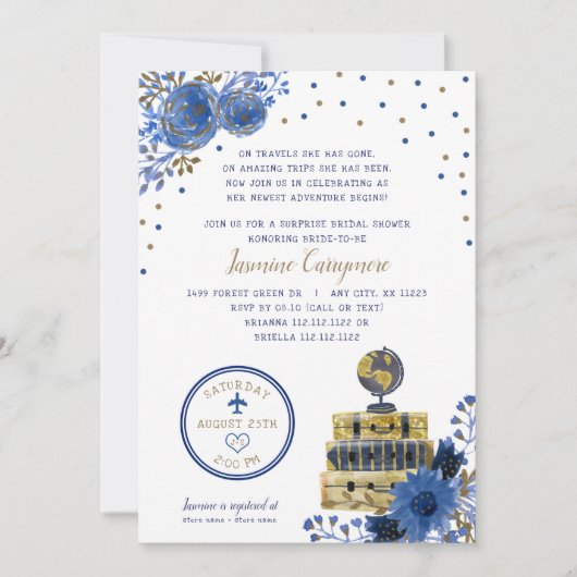 Reizen thema bruids douche uitnodiging (Voorkant)