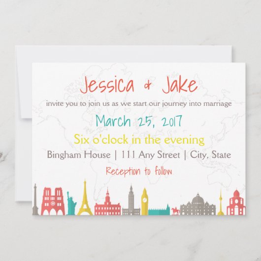 Reizen thema bruiloft uitnodigen voor bestemming kaart (Voorkant)