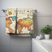 Reizen thema kaart tekening kleurrijk bad handdoek