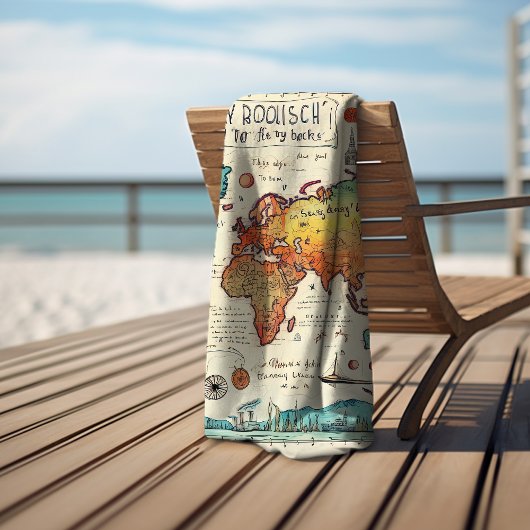 Reizen thema  kaart tekening kleurrijk bad handdoek