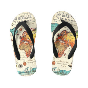 Reizen thema kaart tekening kleurrijk kinder teenslippers