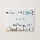 Reizen thema puzzel- Baby shower cadeau idee Legpuzzel (Horizontaal)