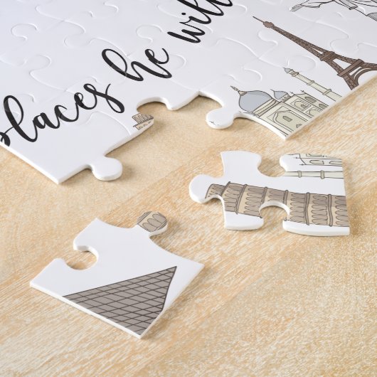 Reizen thema puzzel- Baby shower cadeau idee Legpuzzel (Zijkant)