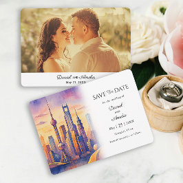 Reizen Thema Shanghai, China Save the Date Kaart