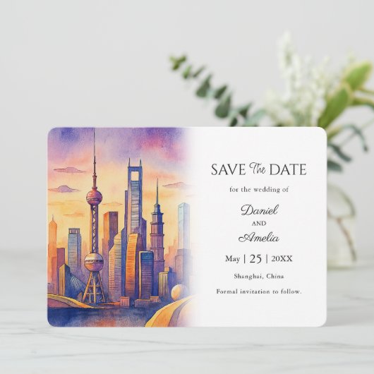 Reizen Thema Shanghai, China Save the Date Kaart (Staand voorkant)