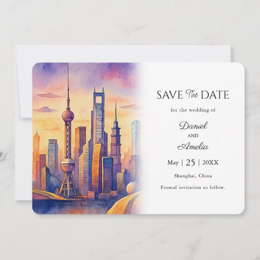 Reizen Thema Shanghai, China Save the Date Kaart (Voorkant)