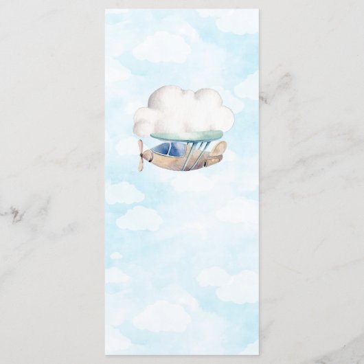 Reizen Thema Speelgoed Vliegtuig Baby Boy Douche P Menu (Achterkant)