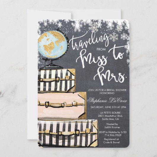 Reizen Thema Winter Bruids Douche Uitnodiging (Voorkant)