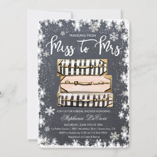 Reizen Thema Winter Bruids Douche Uitnodiging (Voorkant)