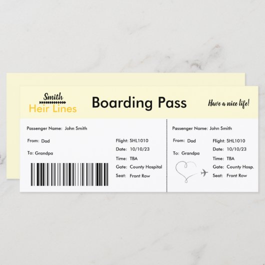 Reizen Thema Zwangerschapsaankondiging Kaart (geel (Voorkant / Achterkant)