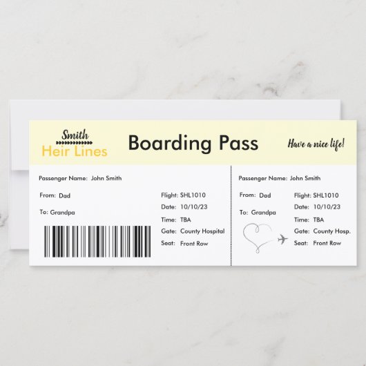 Reizen Thema Zwangerschapsaankondiging Kaart (geel (Voorkant)