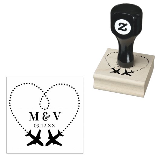 Reizen Trouwen Twee Vliegtuigen Maak Hart Modern Rubberstempel (Gestempeld)