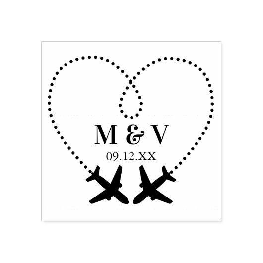 Reizen Trouwen Twee Vliegtuigen Maak Hart Modern Rubberstempel (Afrduk)