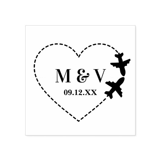 Reizen Trouwen Twee Vliegtuigen Maak Hart Modern Rubberstempel (Afrduk)