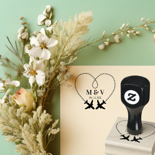 Reizen Trouwen Twee Vliegtuigen Maak Hart Modern Rubberstempel