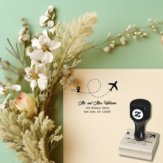 Reizen Trouwen Twee Vliegtuigen Maak Hart Modern Rubberstempel